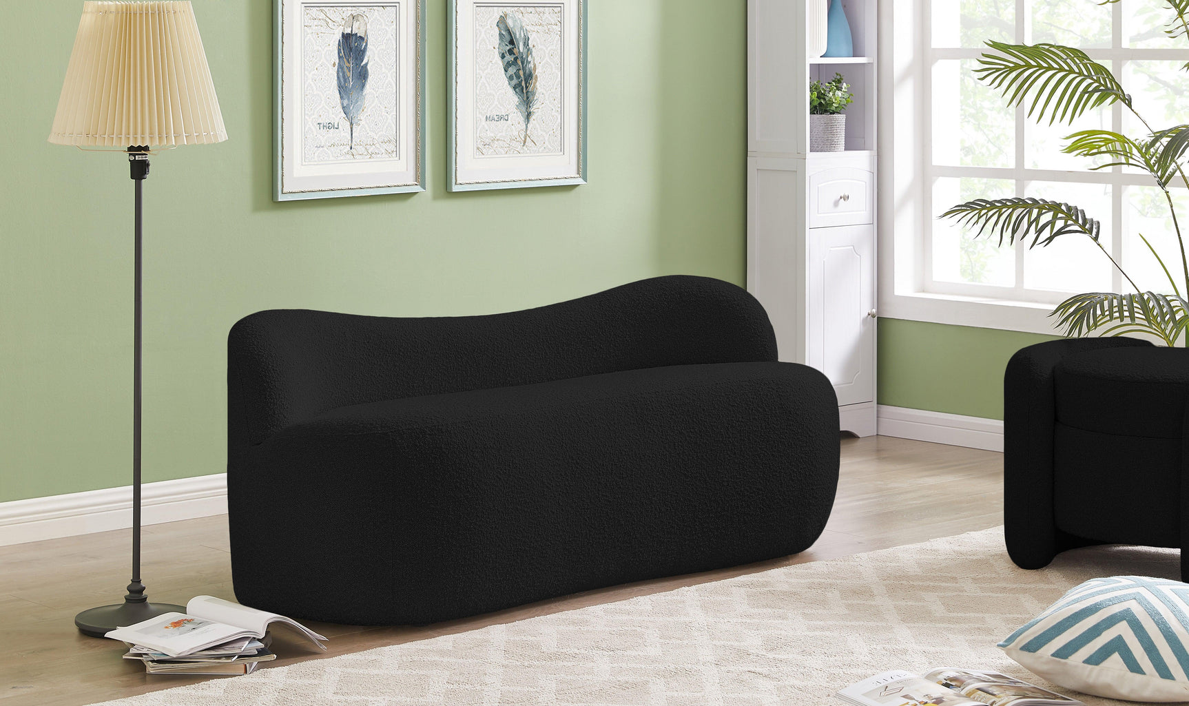 Flair Black Boucle Fabric Bench - Ella Furniture
