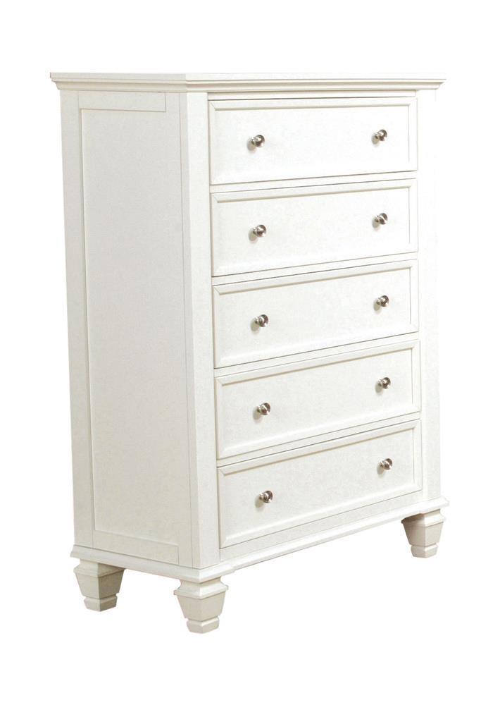 Sandy Beach 5-Drawer Rectangular Chest White - Ella Furniture