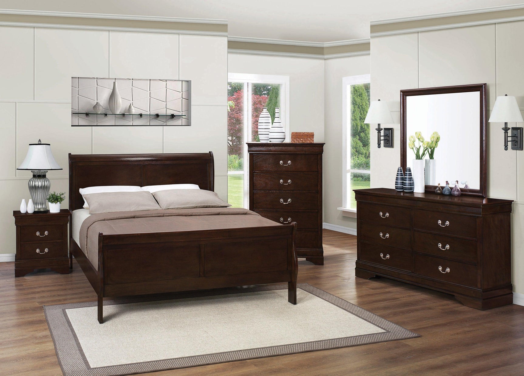 Louis Philippe Eastern King Panel Sleigh Bed Cappuccino - Ella Furniture