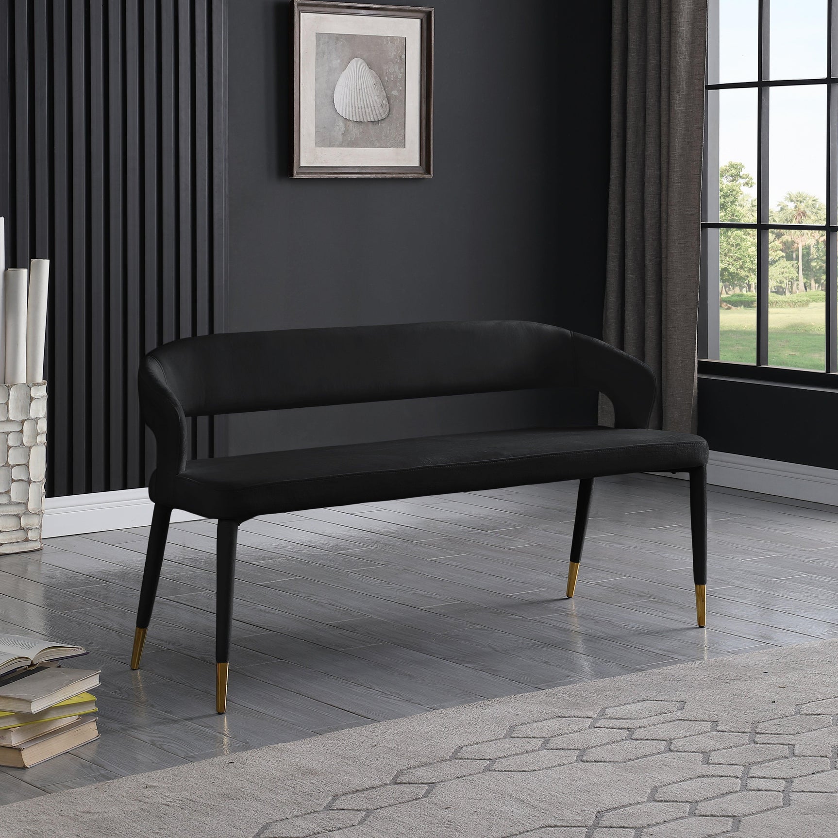 Destiny Black Velvet Bench - Ella Furniture