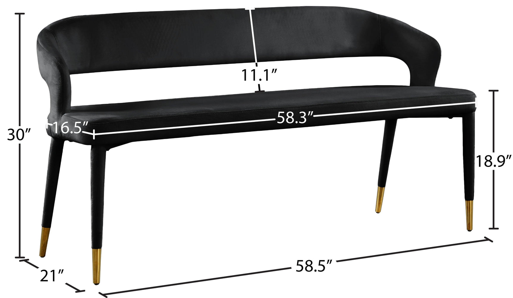 Destiny Black Velvet Bench - Ella Furniture