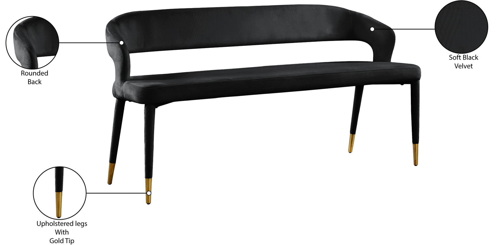 Destiny Black Velvet Bench - Ella Furniture