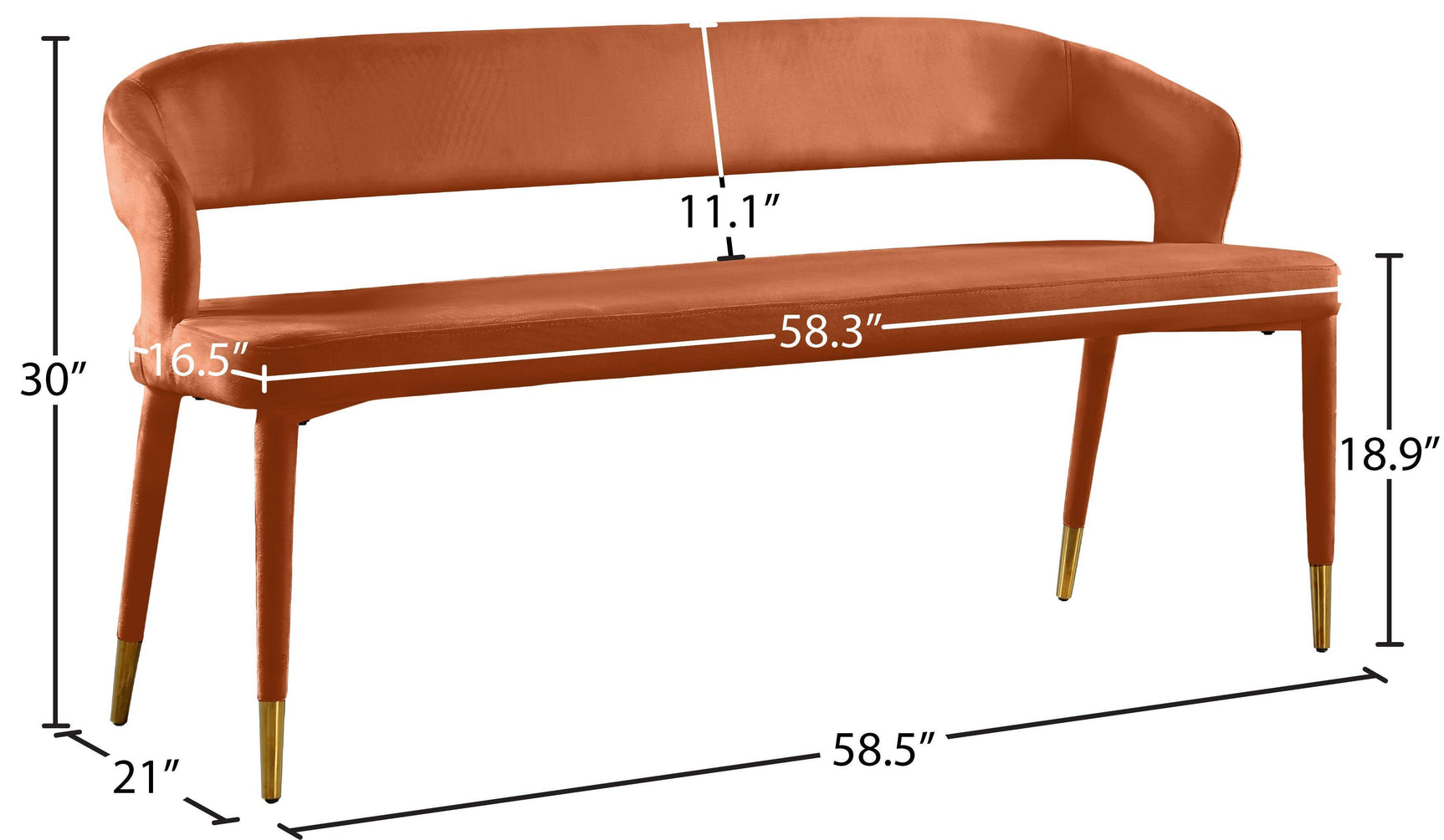 Destiny Cognac Velvet Bench - Ella Furniture