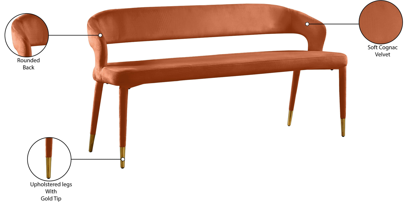 Destiny Cognac Velvet Bench - Ella Furniture