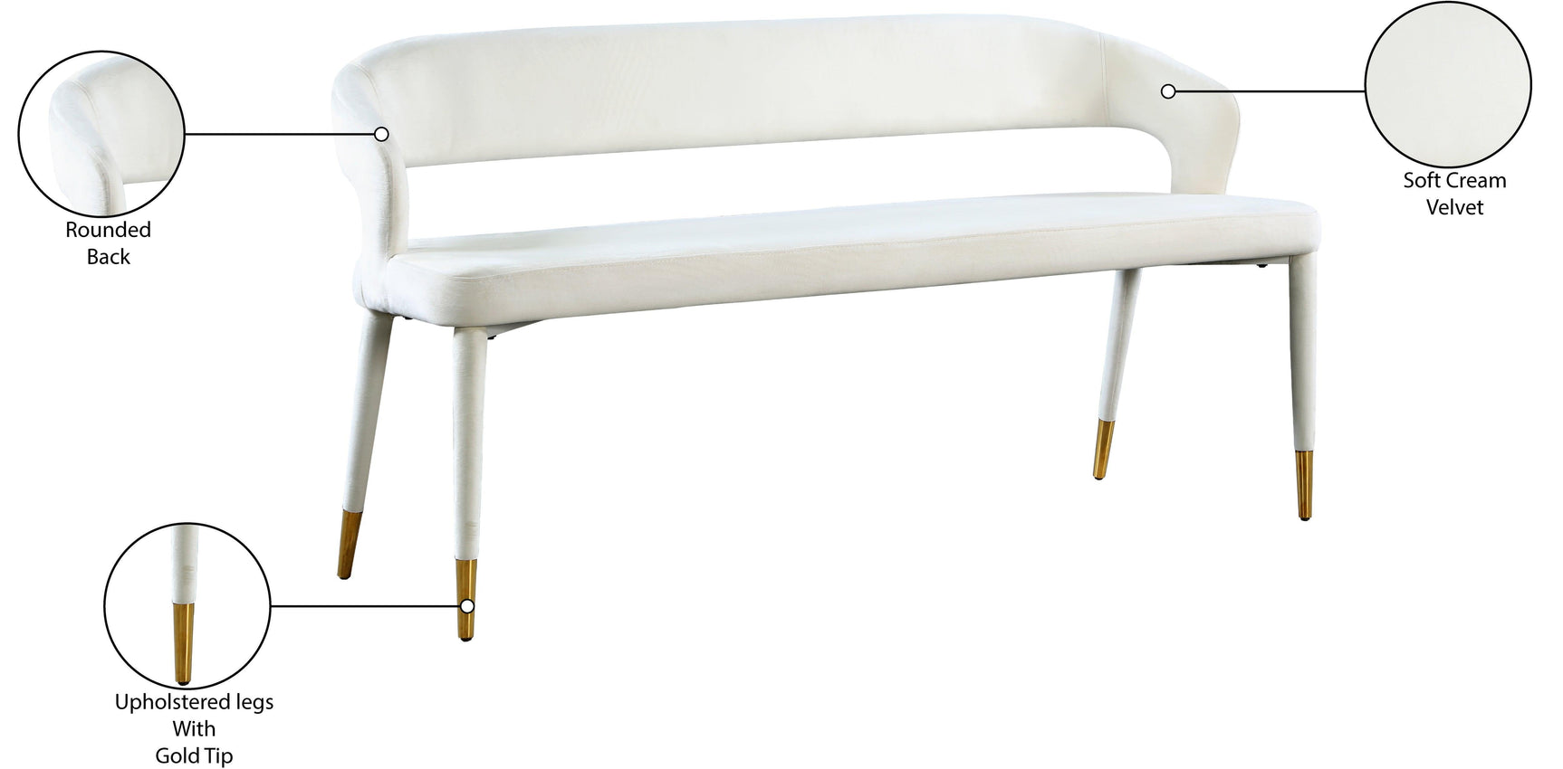 Destiny Cream Velvet Bench - Ella Furniture