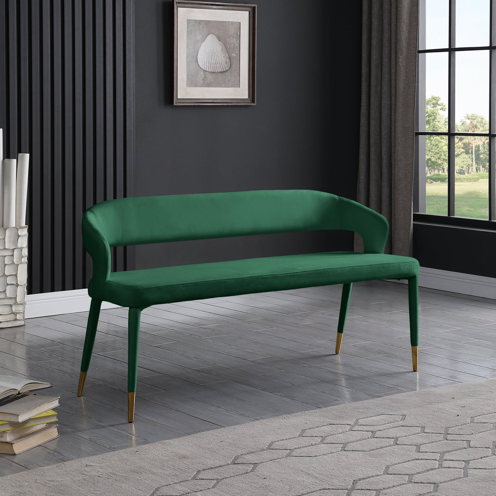 Destiny Green Velvet Bench - Ella Furniture