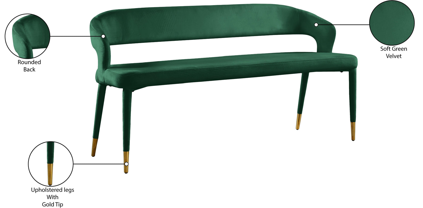 Destiny Green Velvet Bench - Ella Furniture
