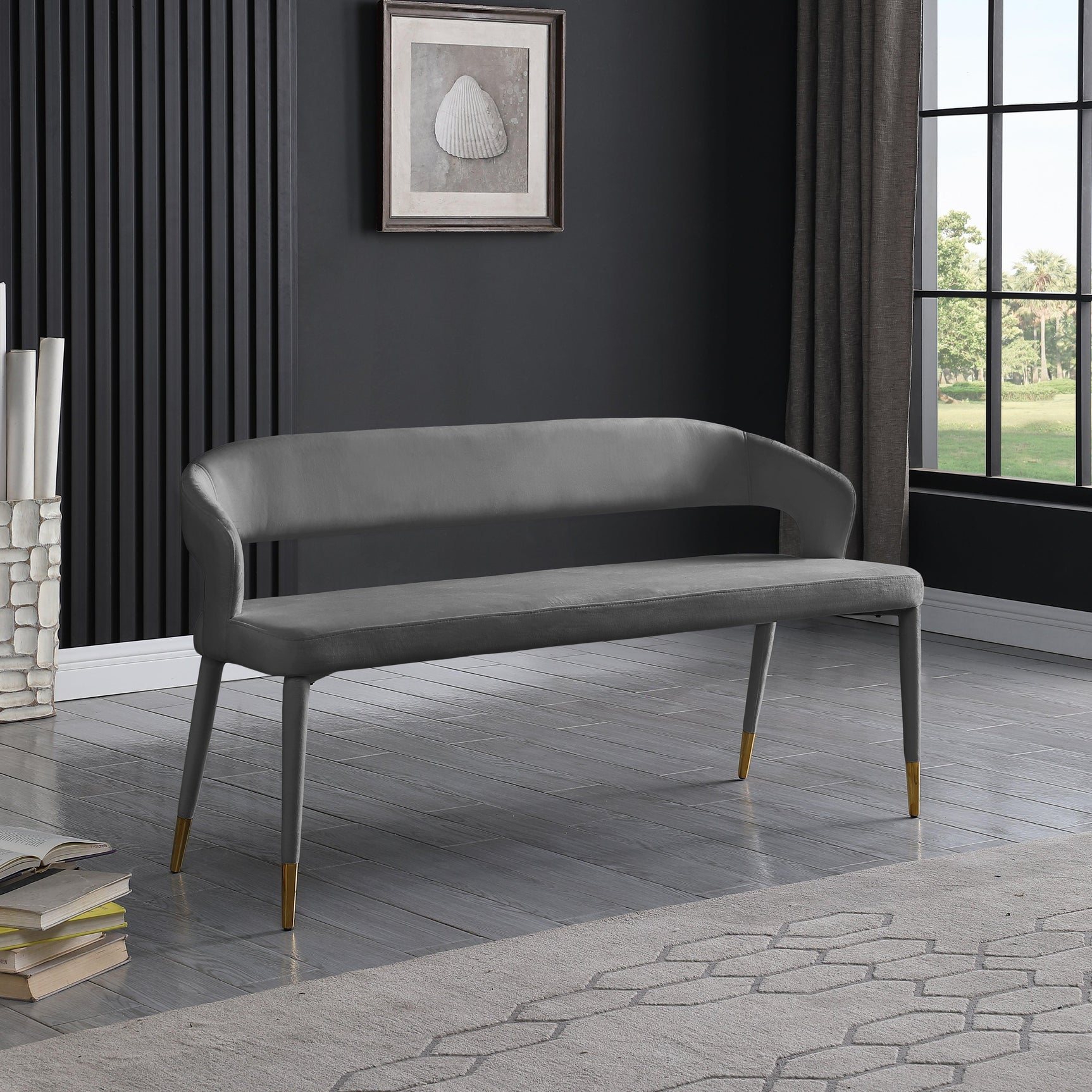 Destiny Grey Velvet Bench - Ella Furniture