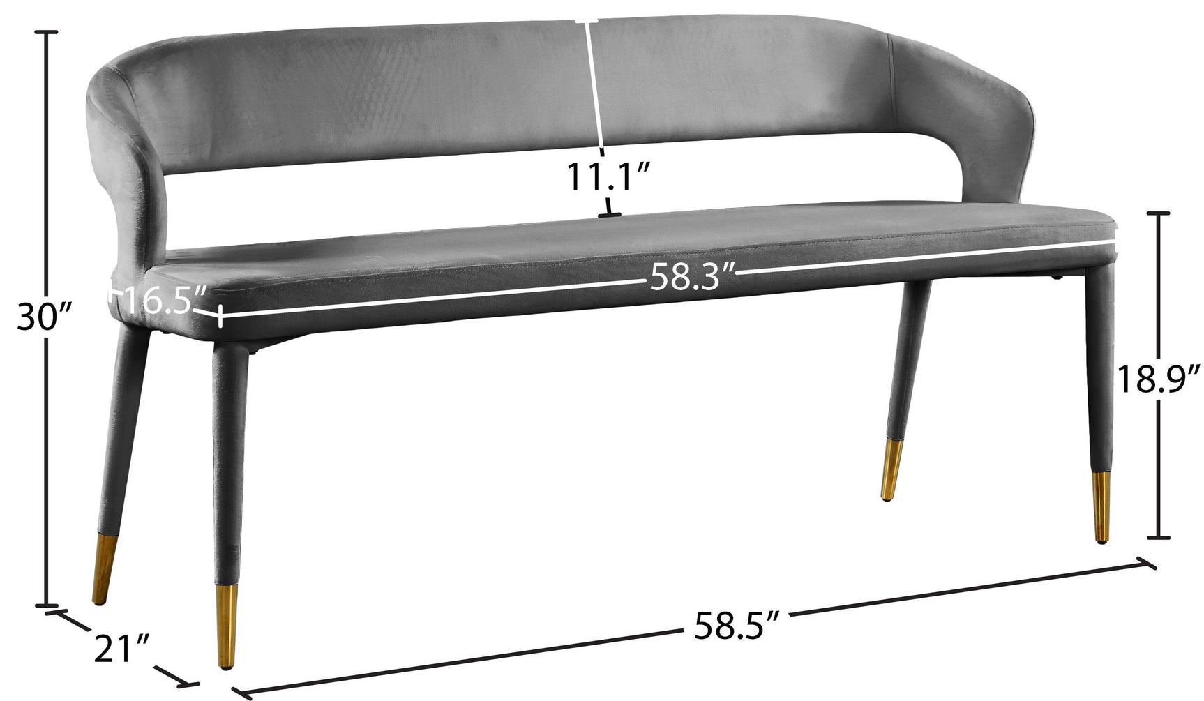 Destiny Grey Velvet Bench - Ella Furniture