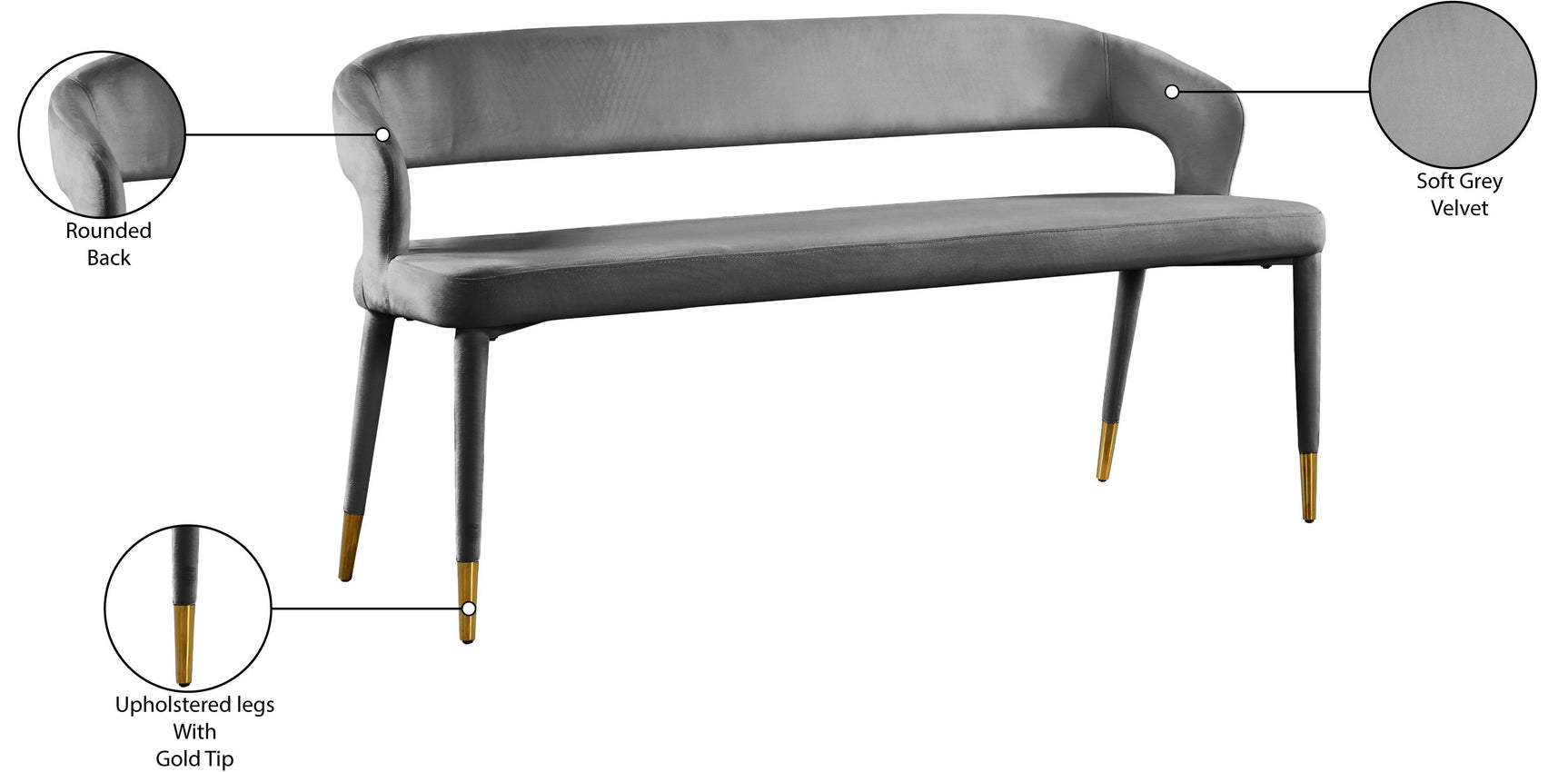 Destiny Grey Velvet Bench - Ella Furniture