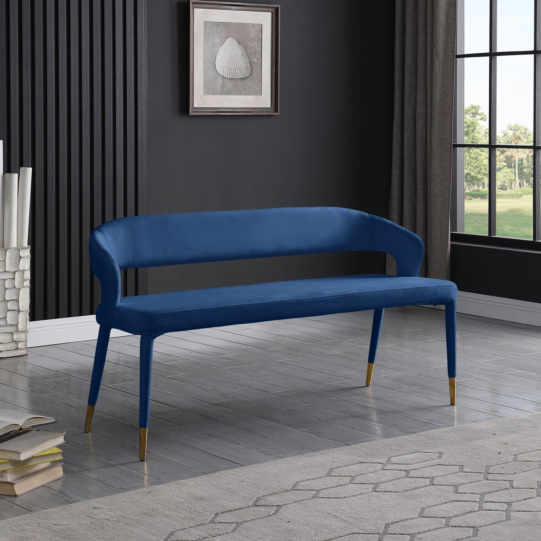 Destiny Blue Velvet Bench - Ella Furniture