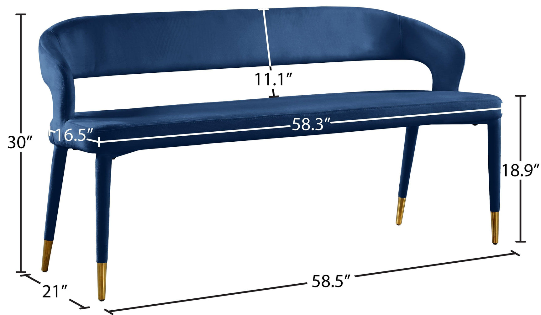 Destiny Blue Velvet Bench - Ella Furniture