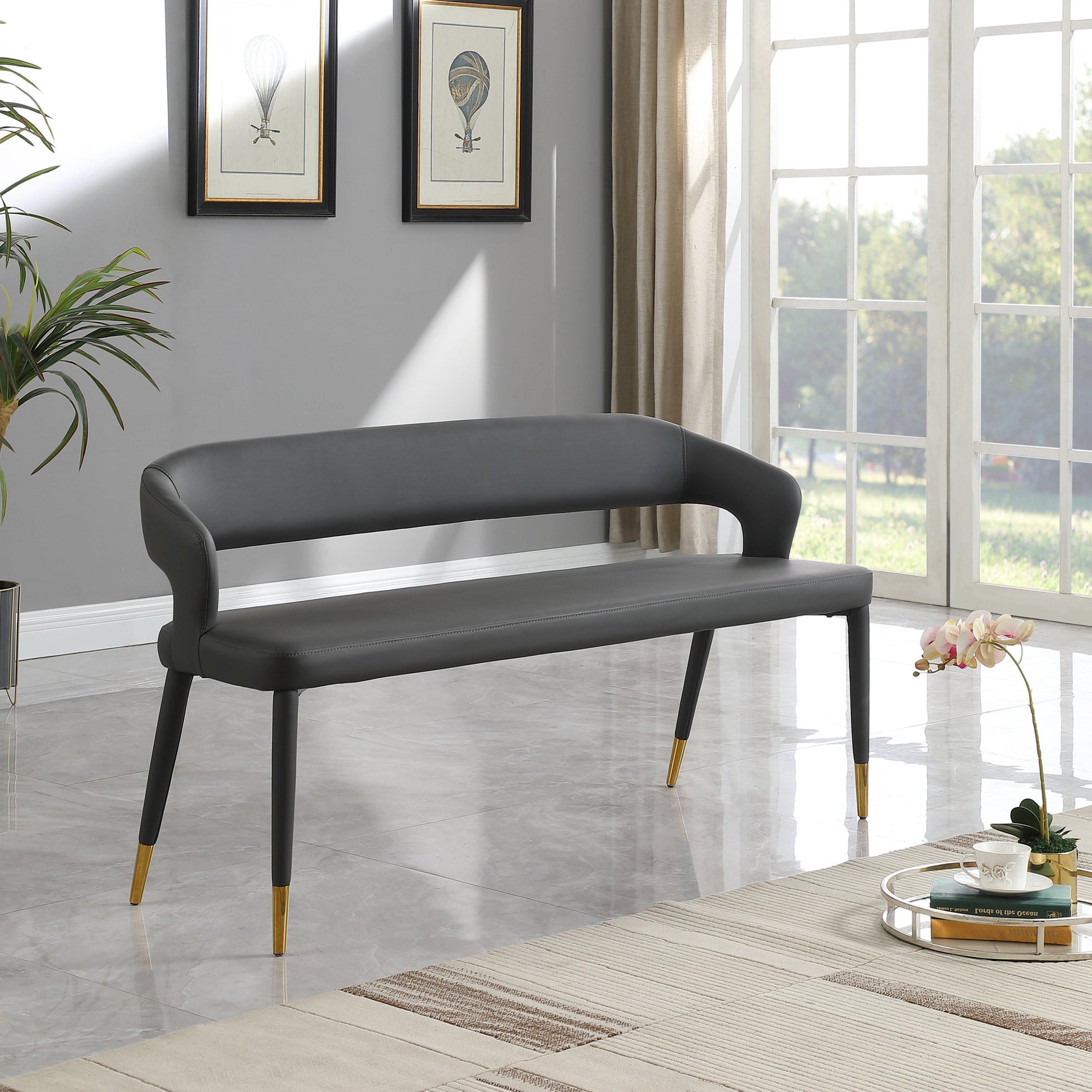 Destiny Grey Faux Leather Bench - Ella Furniture