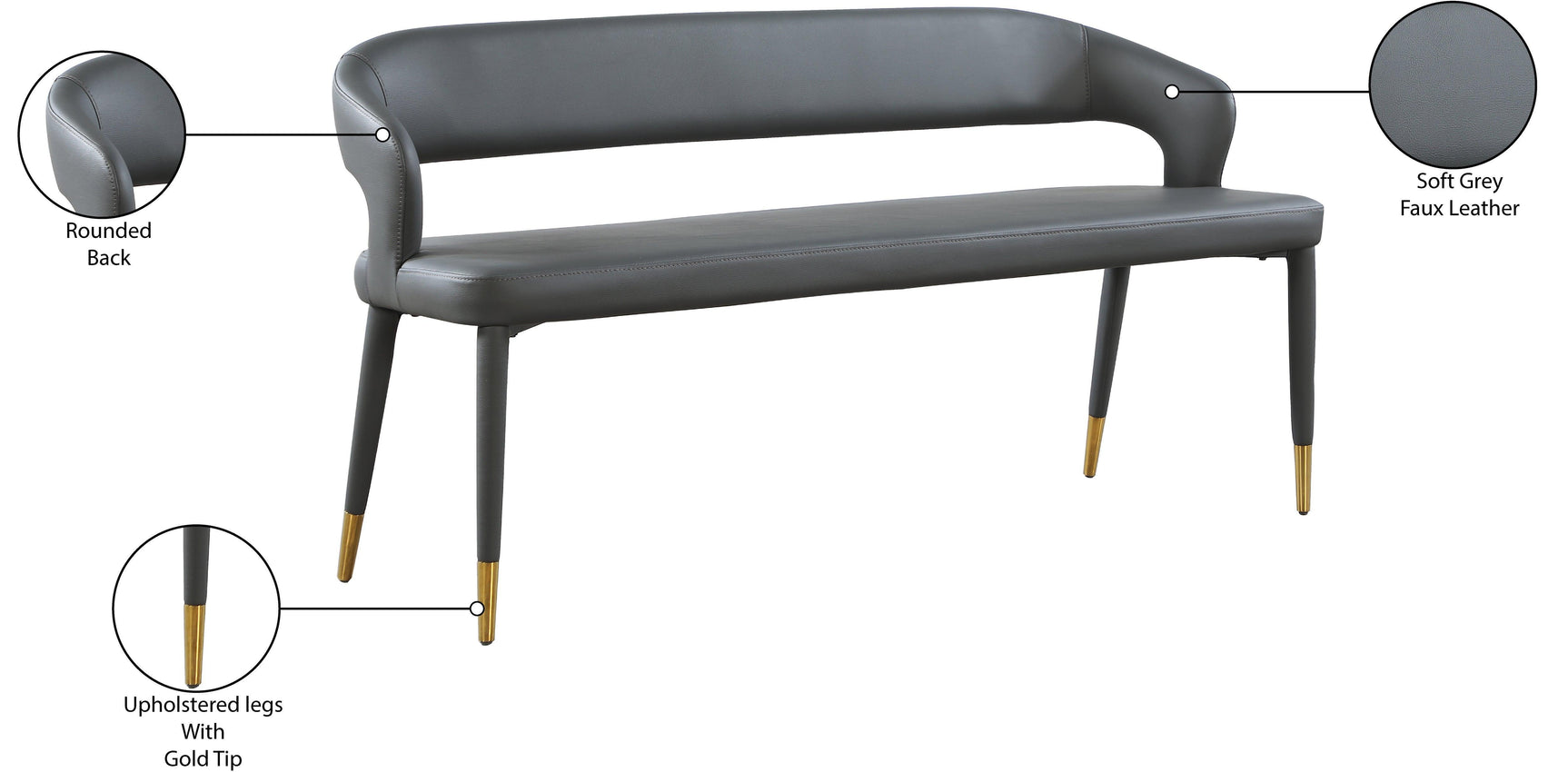 Destiny Grey Faux Leather Bench - Ella Furniture