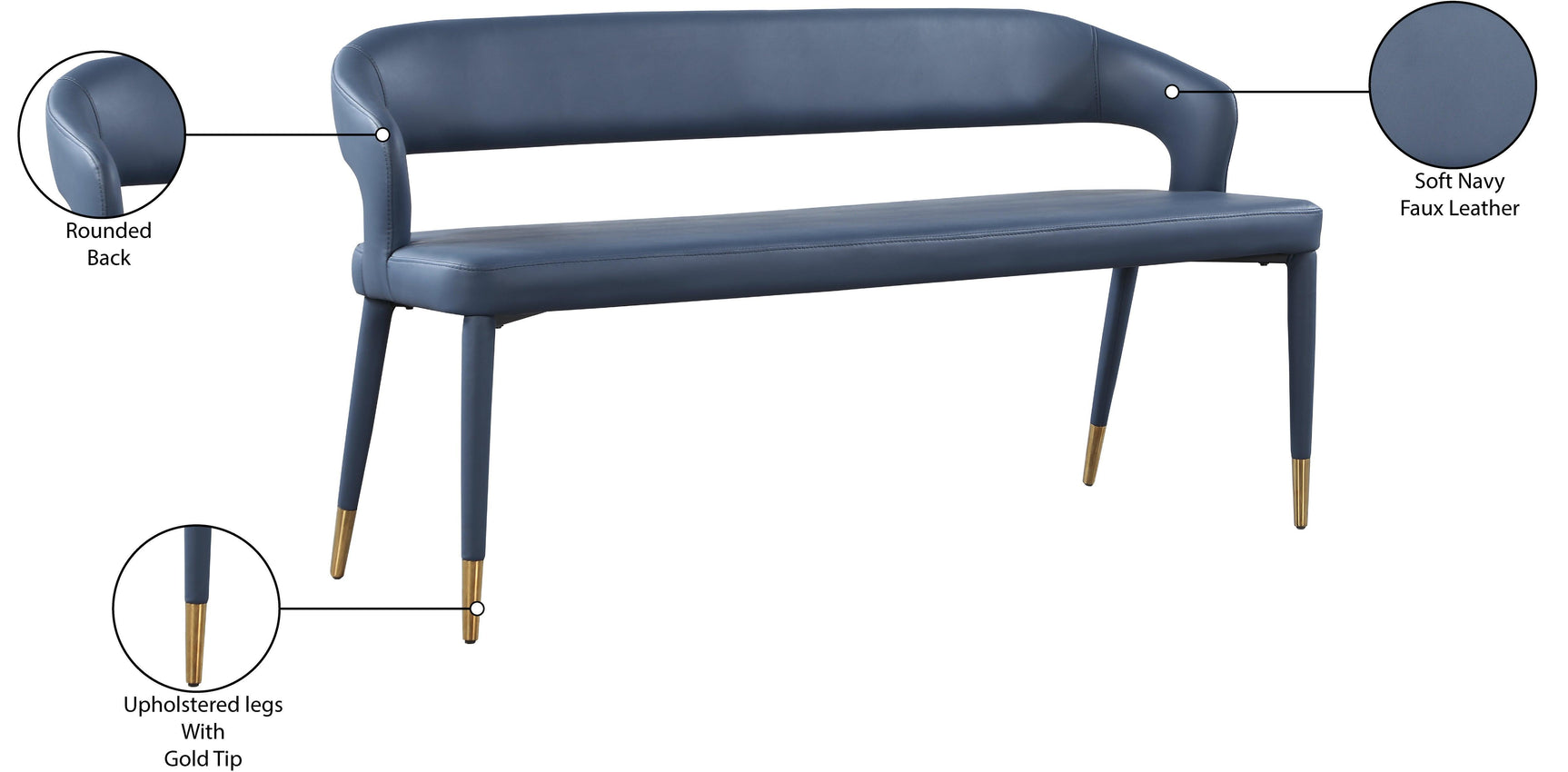 Destiny Blue Faux Leather Bench - Ella Furniture