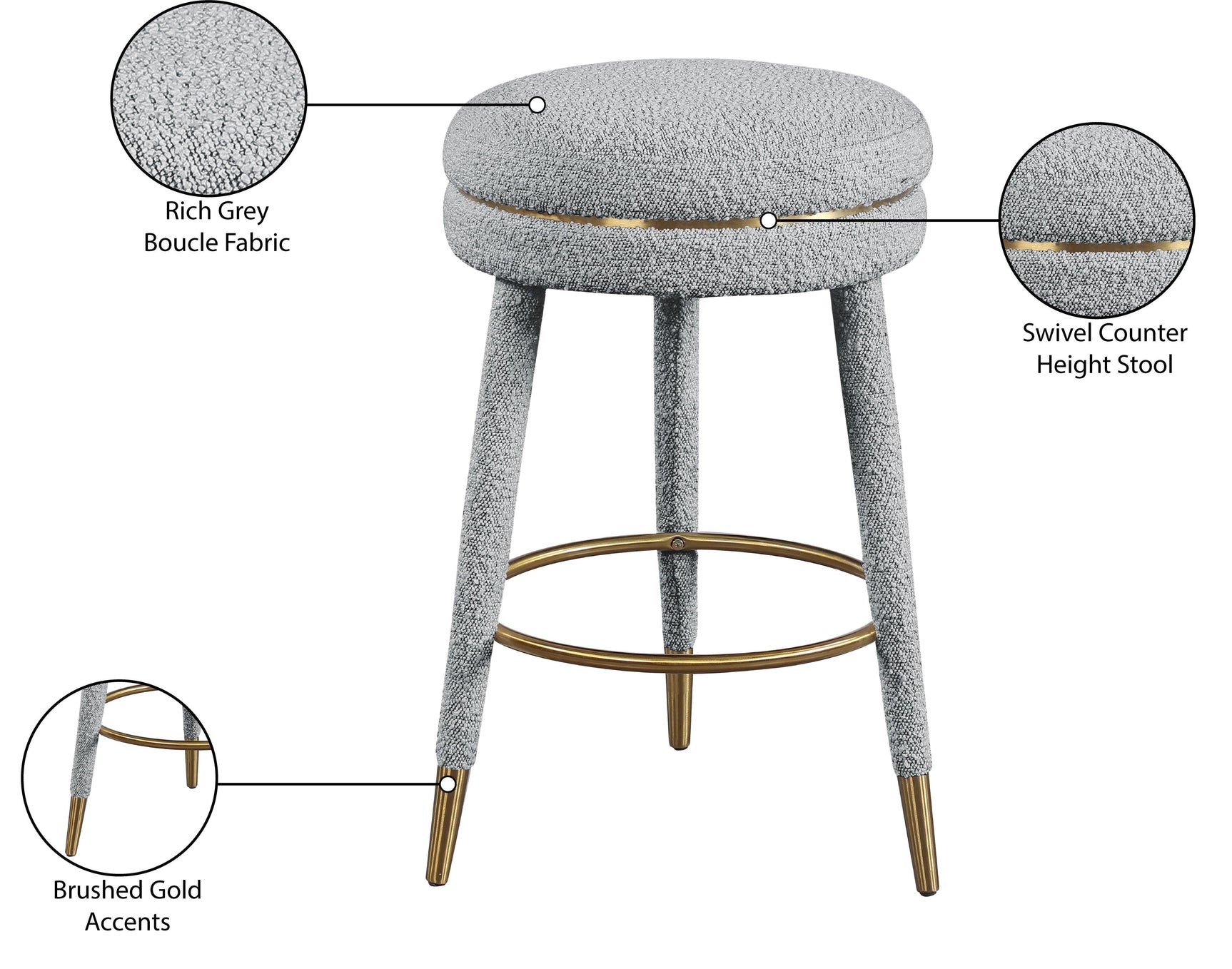 Coral Grey Boucle Fabric Counter Stool - Ella Furniture
