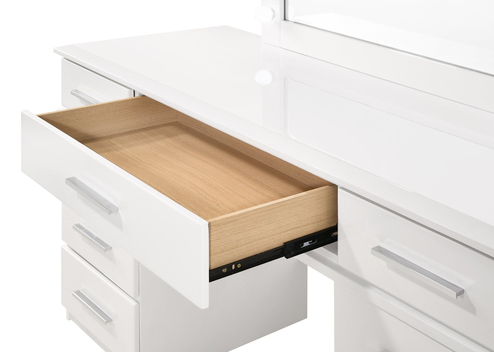 Felicity 9-Drawer Vanity Desk With Lighted Mirror Glossy White - Ella Furniture