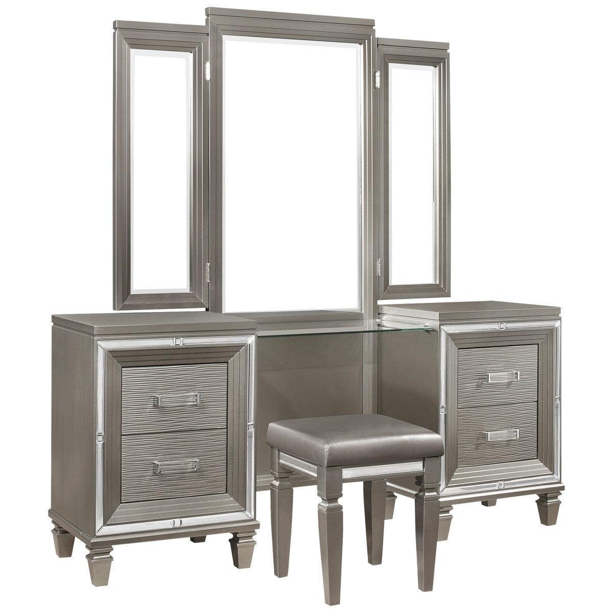 Tamsin Silver Gray Contemporary Wood And Engineered Wood Vanity Dresser With Mirror - Ella Furniture