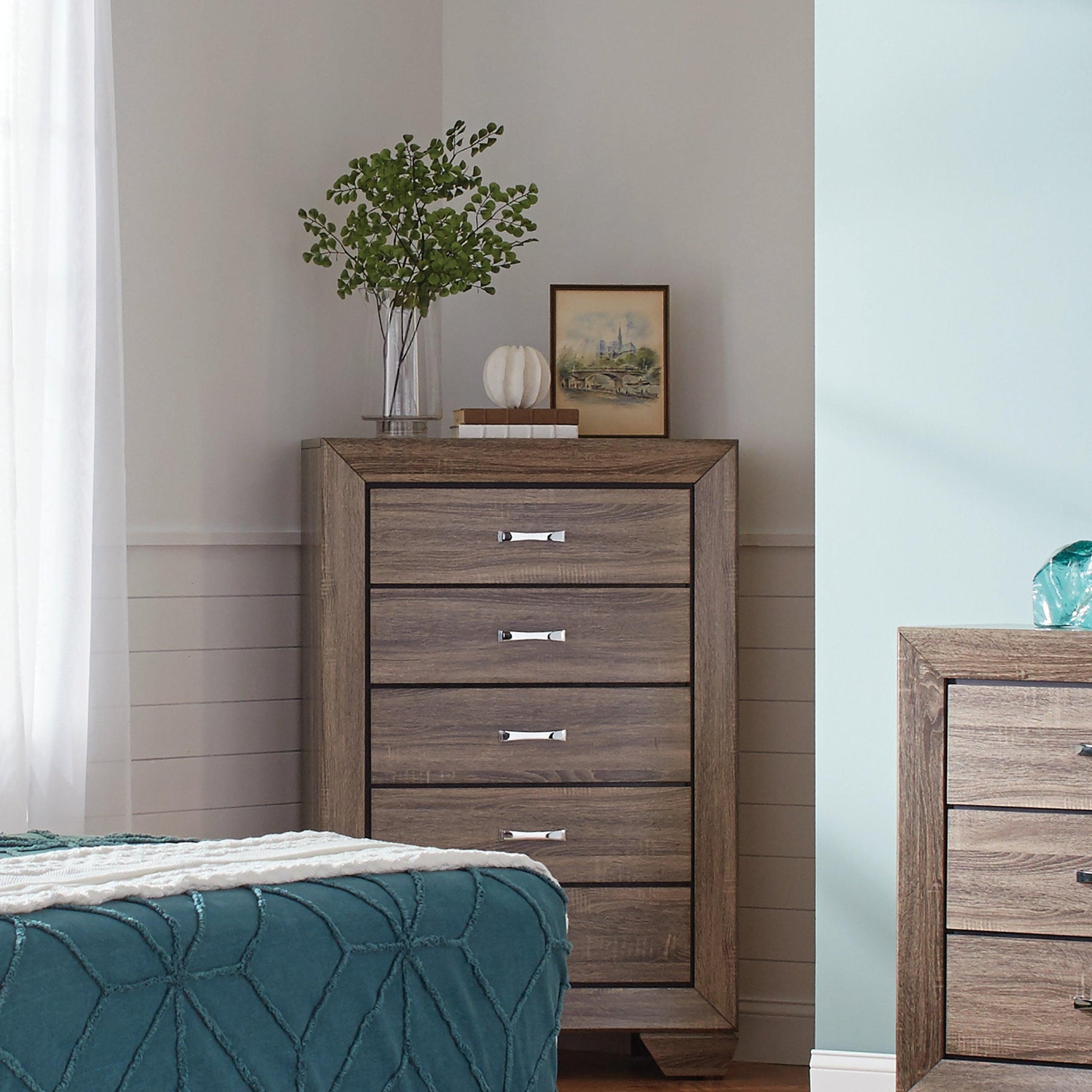 Kauffman Queen Panel Bed Washed Taupe - Ella Furniture