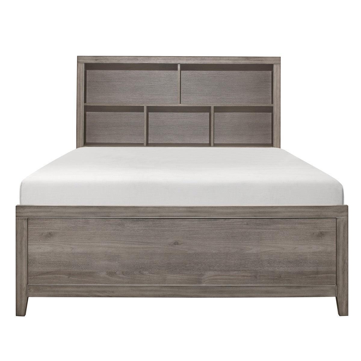 Woodrow Brownish Gray Melamine Board Engineered Wood Faux Leather Upholstered Queen Panel Bed - Ella Furniture