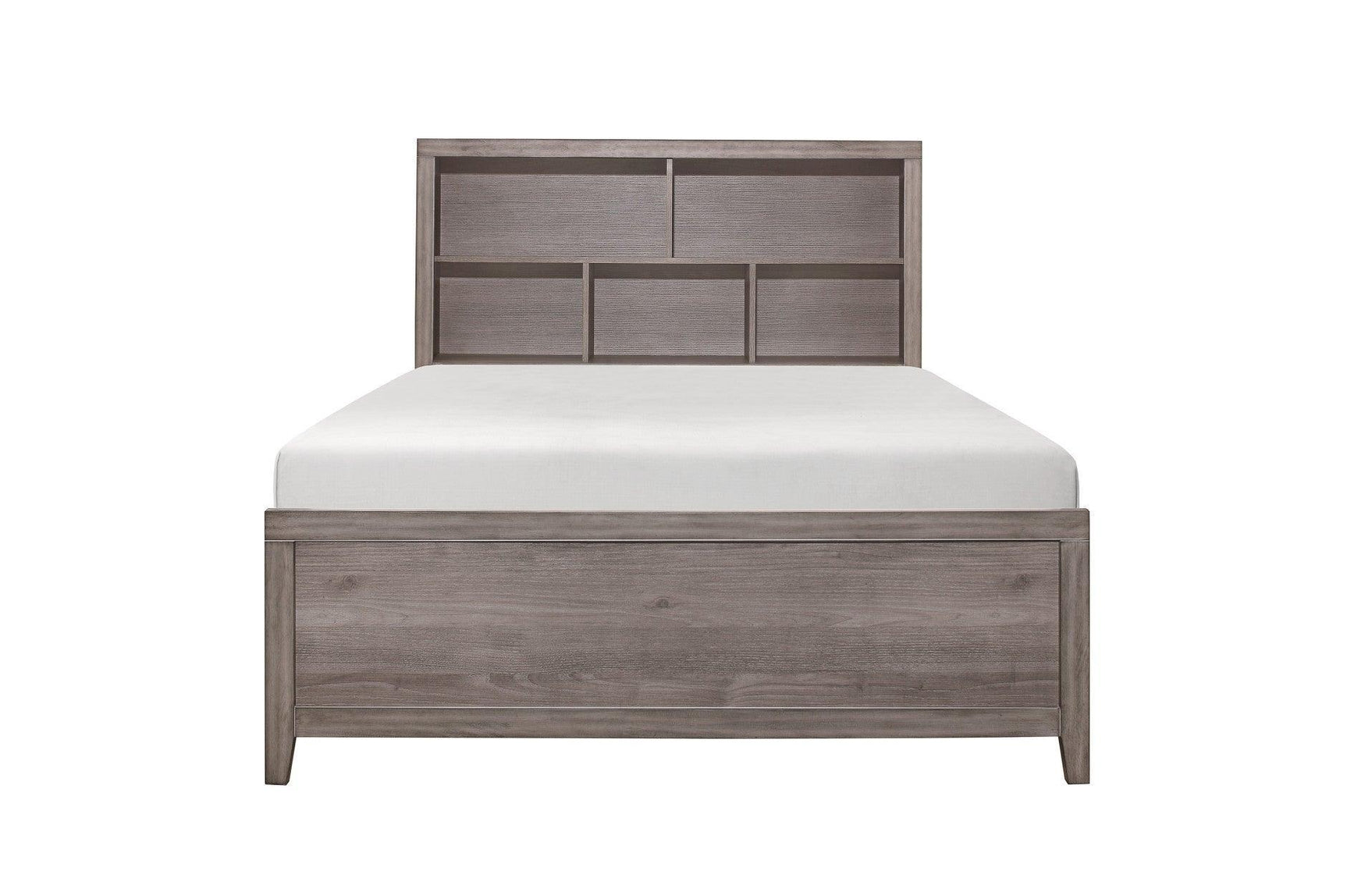 Woodrow Weather Wood Melamine Industrial Weathered Wood Metal Storage Panel Bedroom Set - Ella Furniture