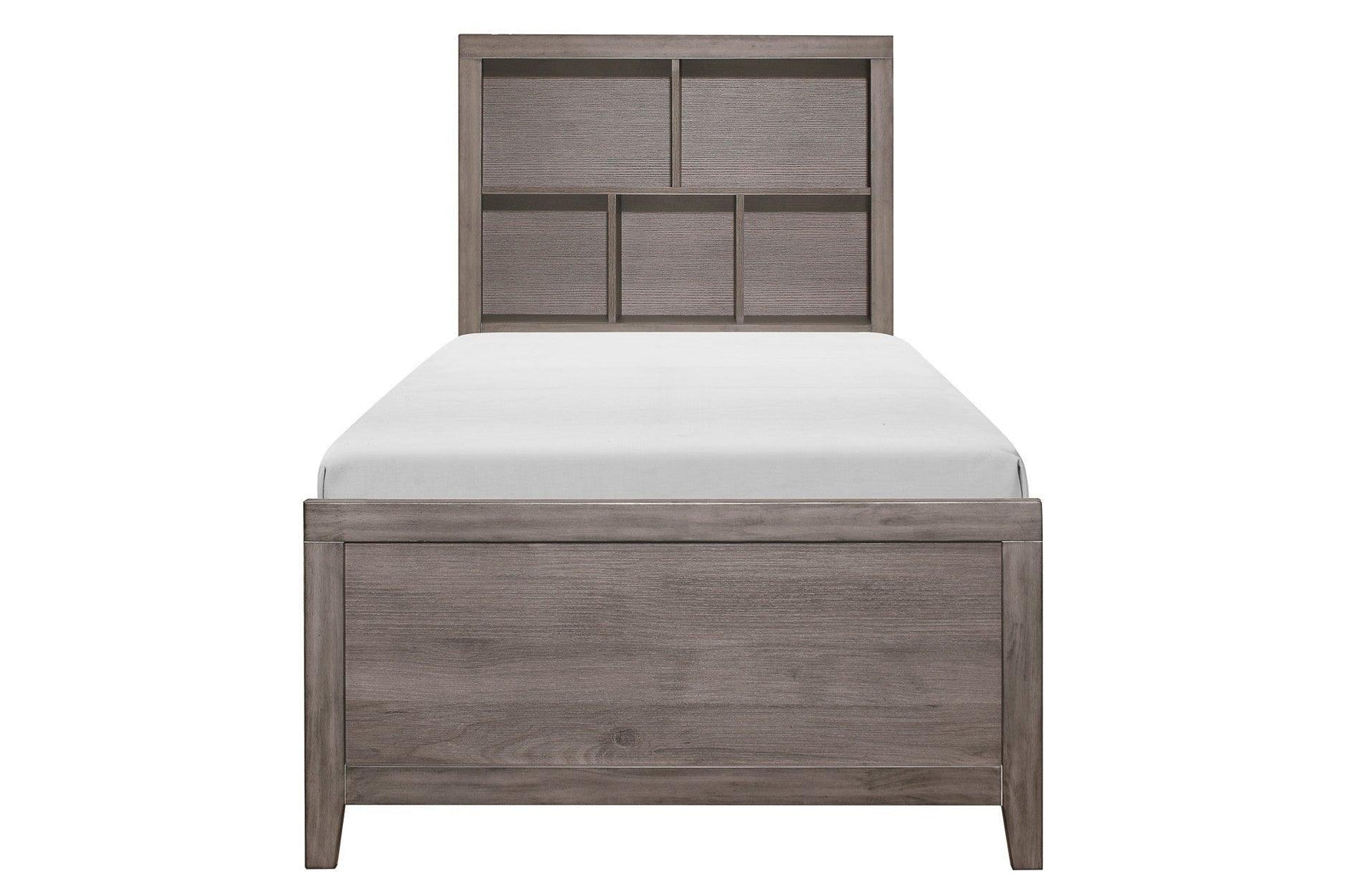 Woodrow Weather Wood Melamine Industrial Weathered Wood Metal Storage Panel Bedroom Set - Ella Furniture