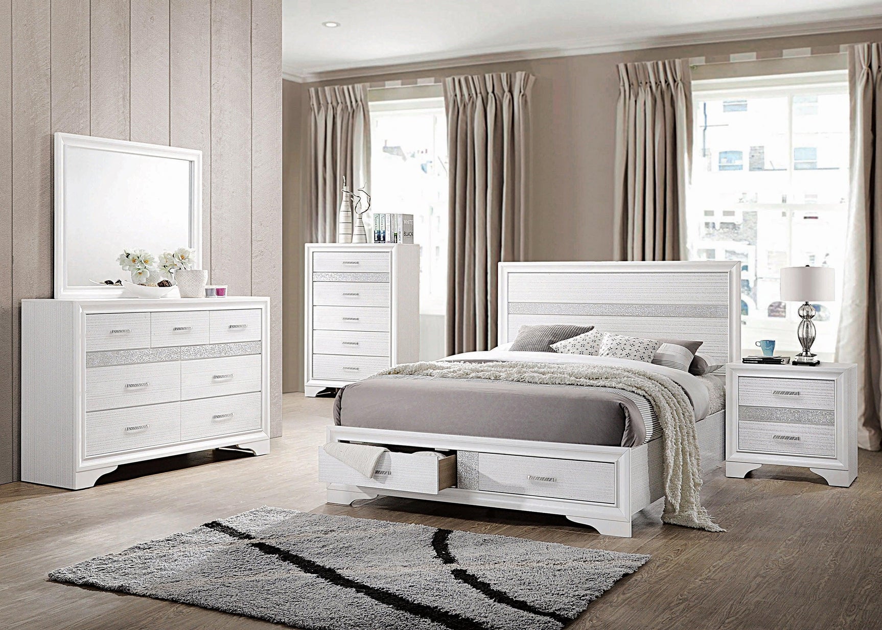 Miranda 7-Drawer Dresser White And Rhinestone - Ella Furniture