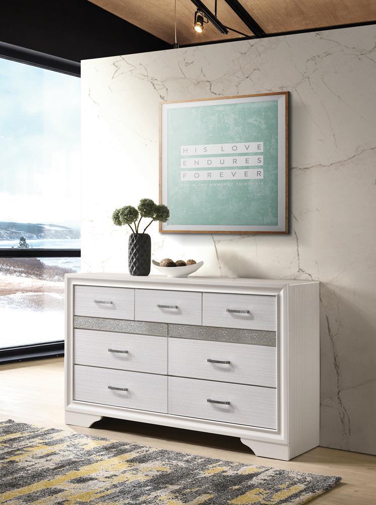 Miranda 7-Drawer Dresser White And Rhinestone - Ella Furniture