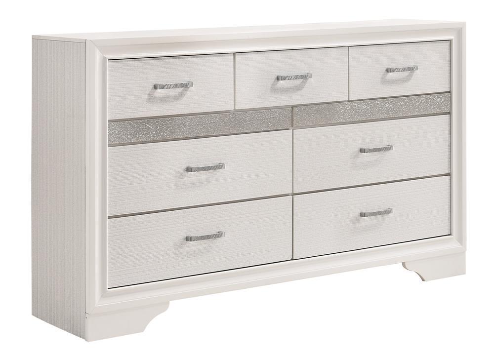 Miranda 7-Drawer Dresser White And Rhinestone - Ella Furniture