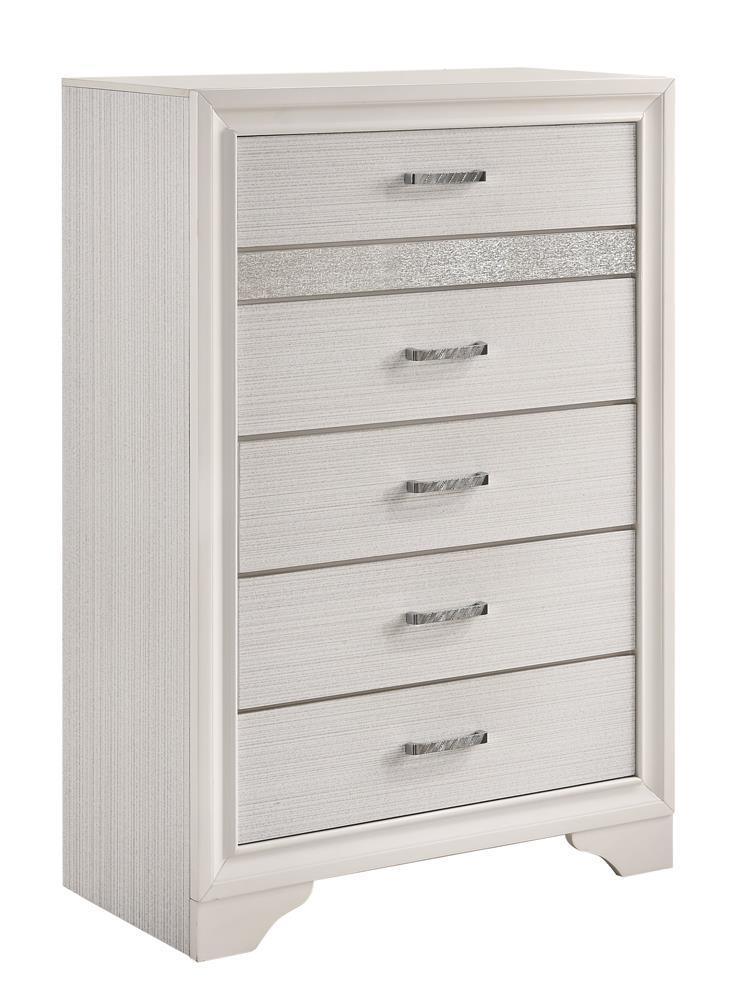Miranda 5-Drawer Chest White And Rhinestone - Ella Furniture
