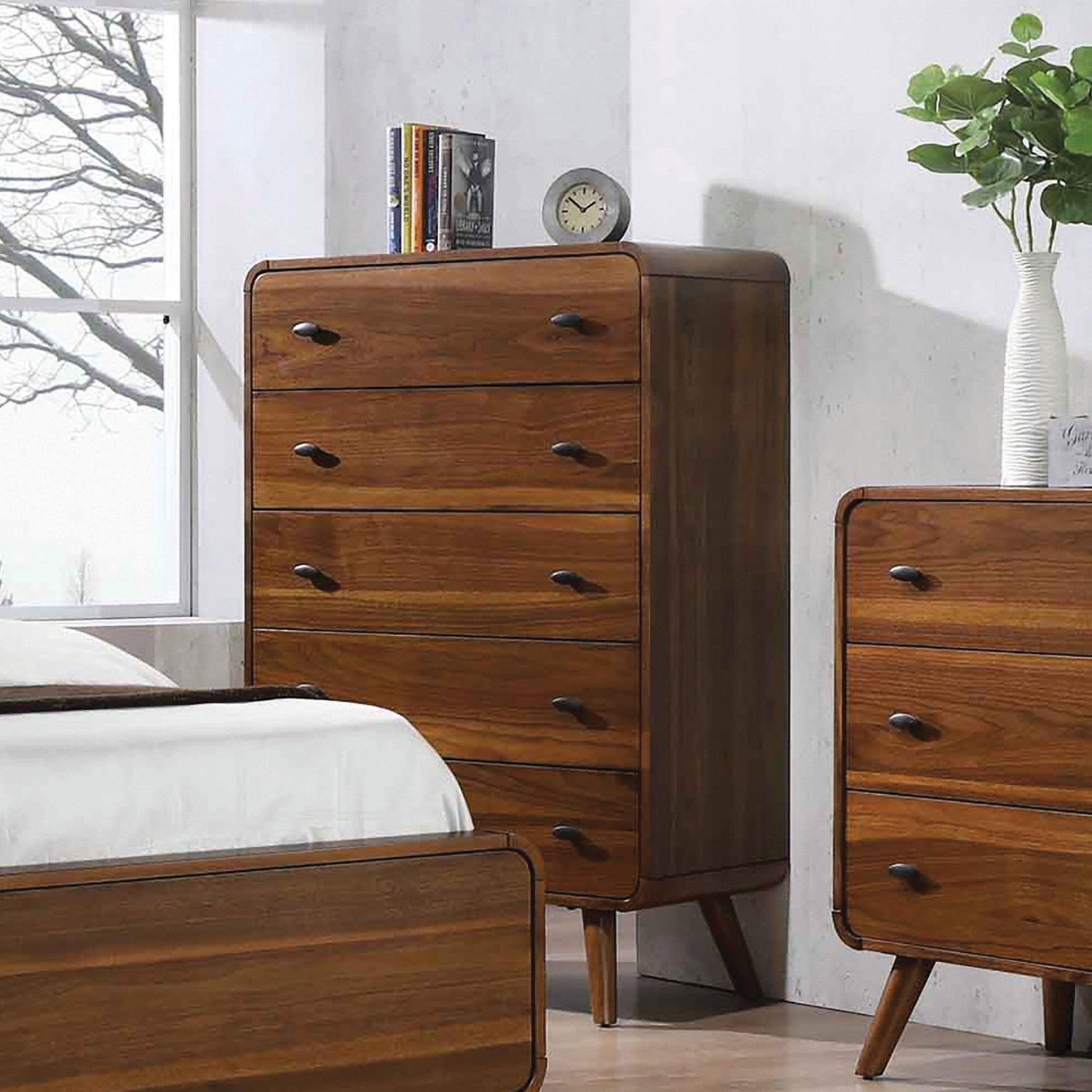 Robyn Eastern King Bed With Upholstered Headboard Dark Walnut - Ella Furniture