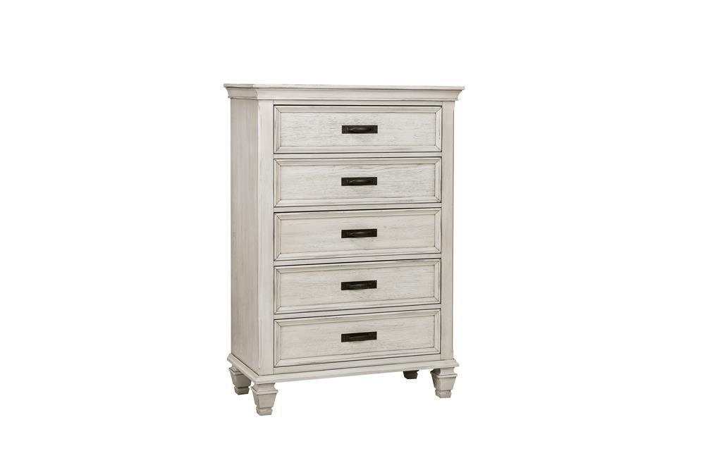 Franco 5-Drawer Chest Antique White - Ella Furniture