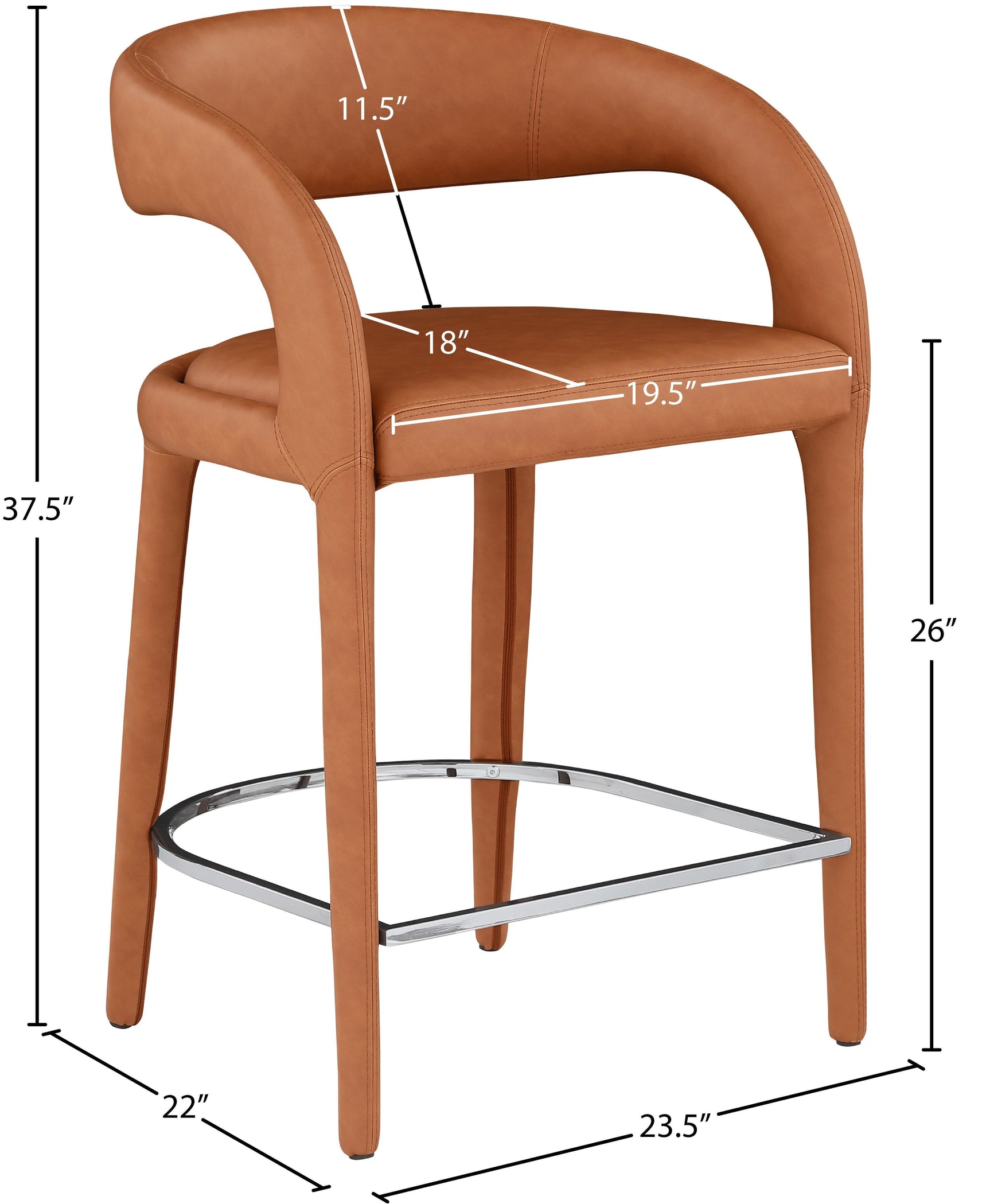 Sylvester Cognac Faux Leather Counter Stool - Ella Furniture