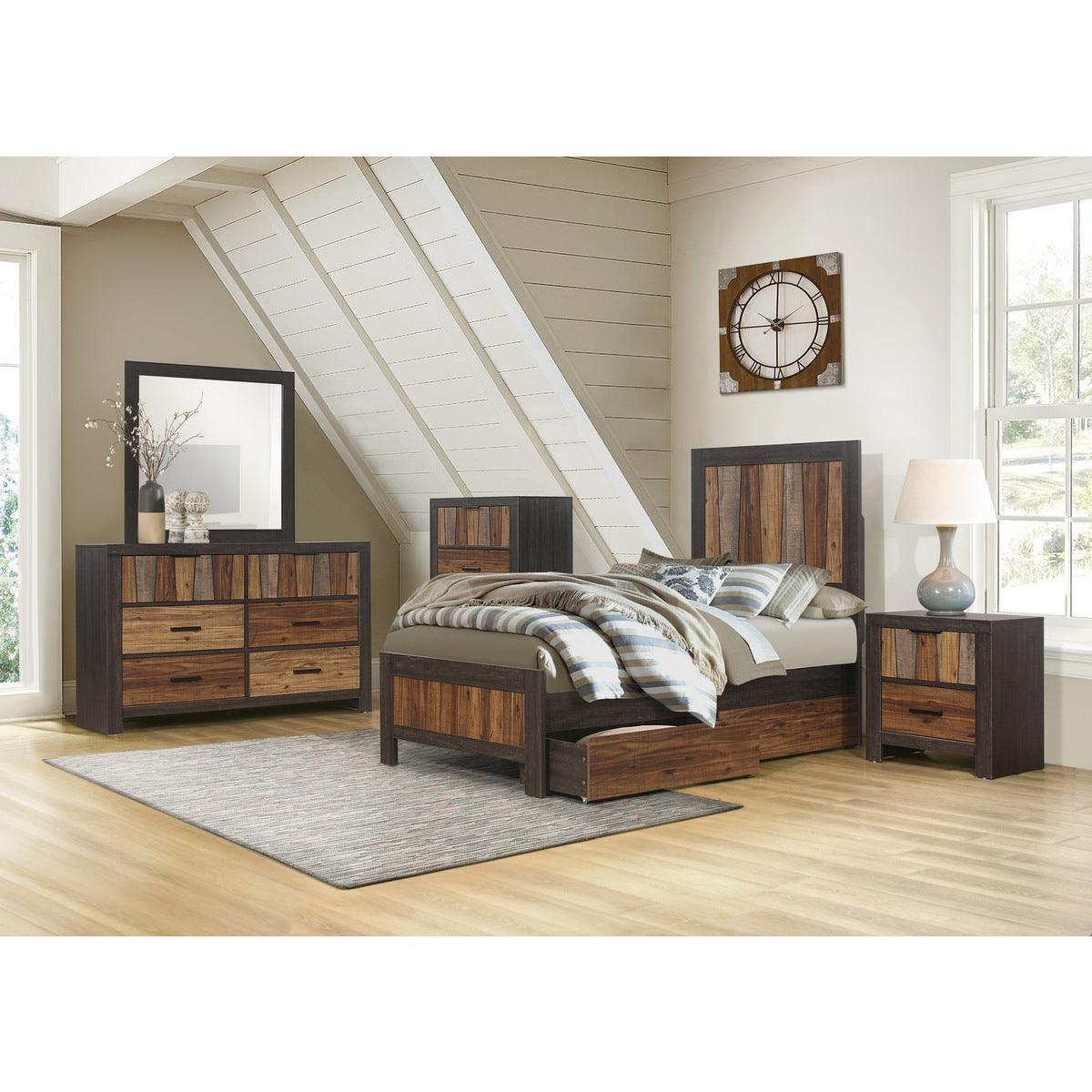 Cooper Multi-tone Wire Brushed Embossed Faux-wood Veneer, Wood And Engineered Wood Twin Bed - Ella Furniture