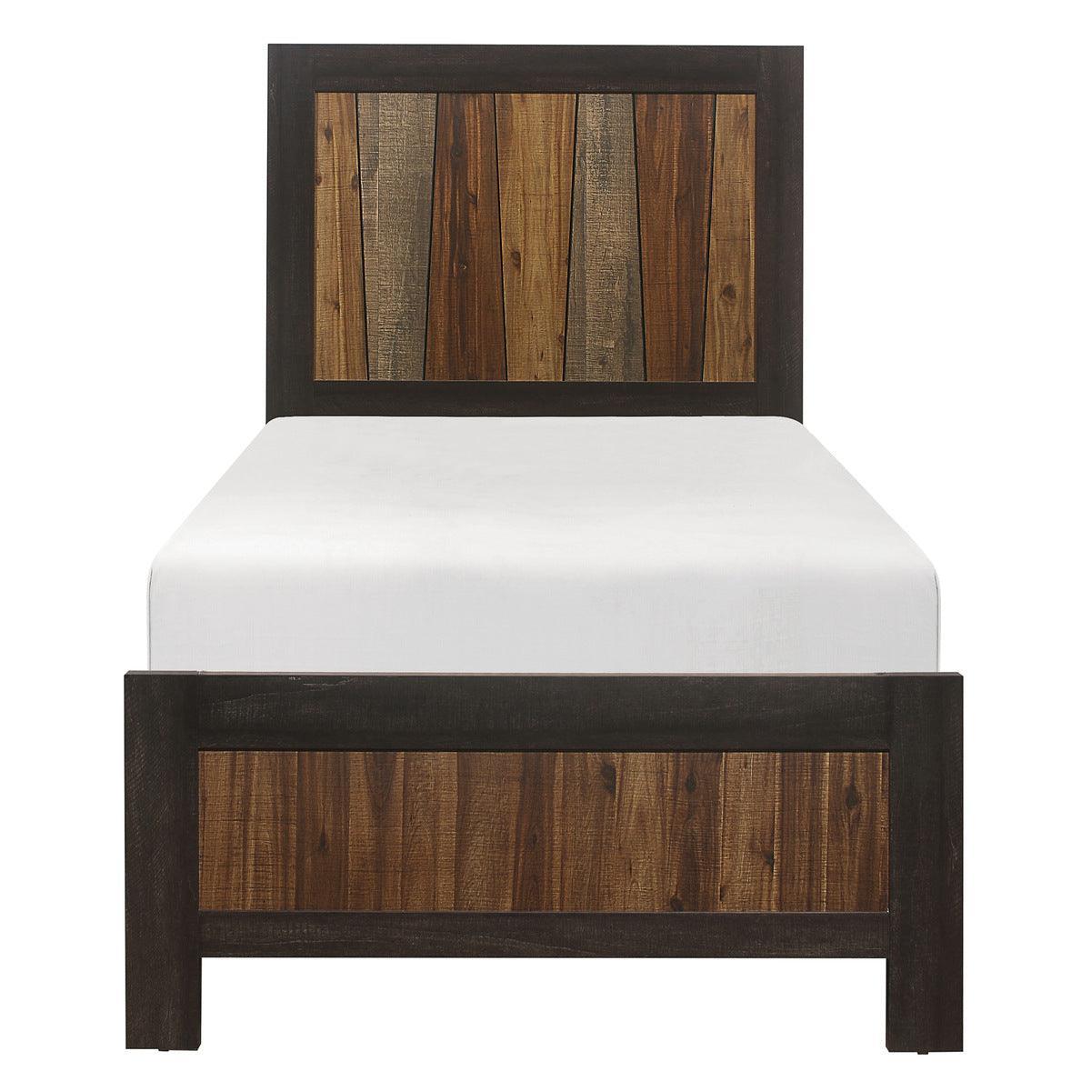 Cooper Multi-tone Wire Brushed Embossed Faux-wood Veneer, Wood And Engineered Wood Twin Bed - Ella Furniture