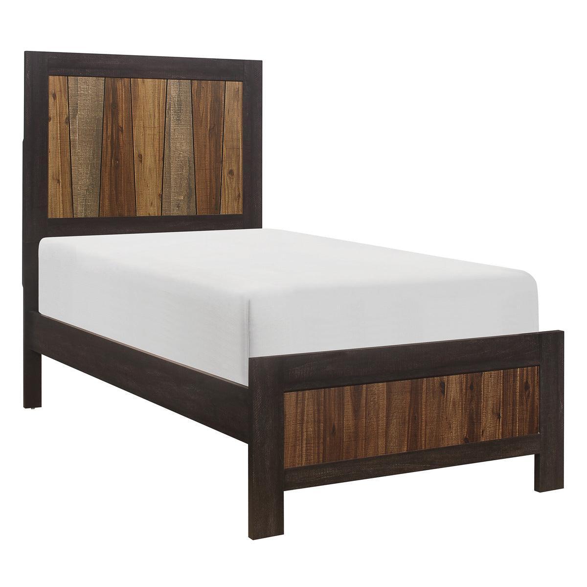 Cooper Multi-tone Wire Brushed Embossed Faux-wood Veneer, Wood And Engineered Wood Twin Bed - Ella Furniture
