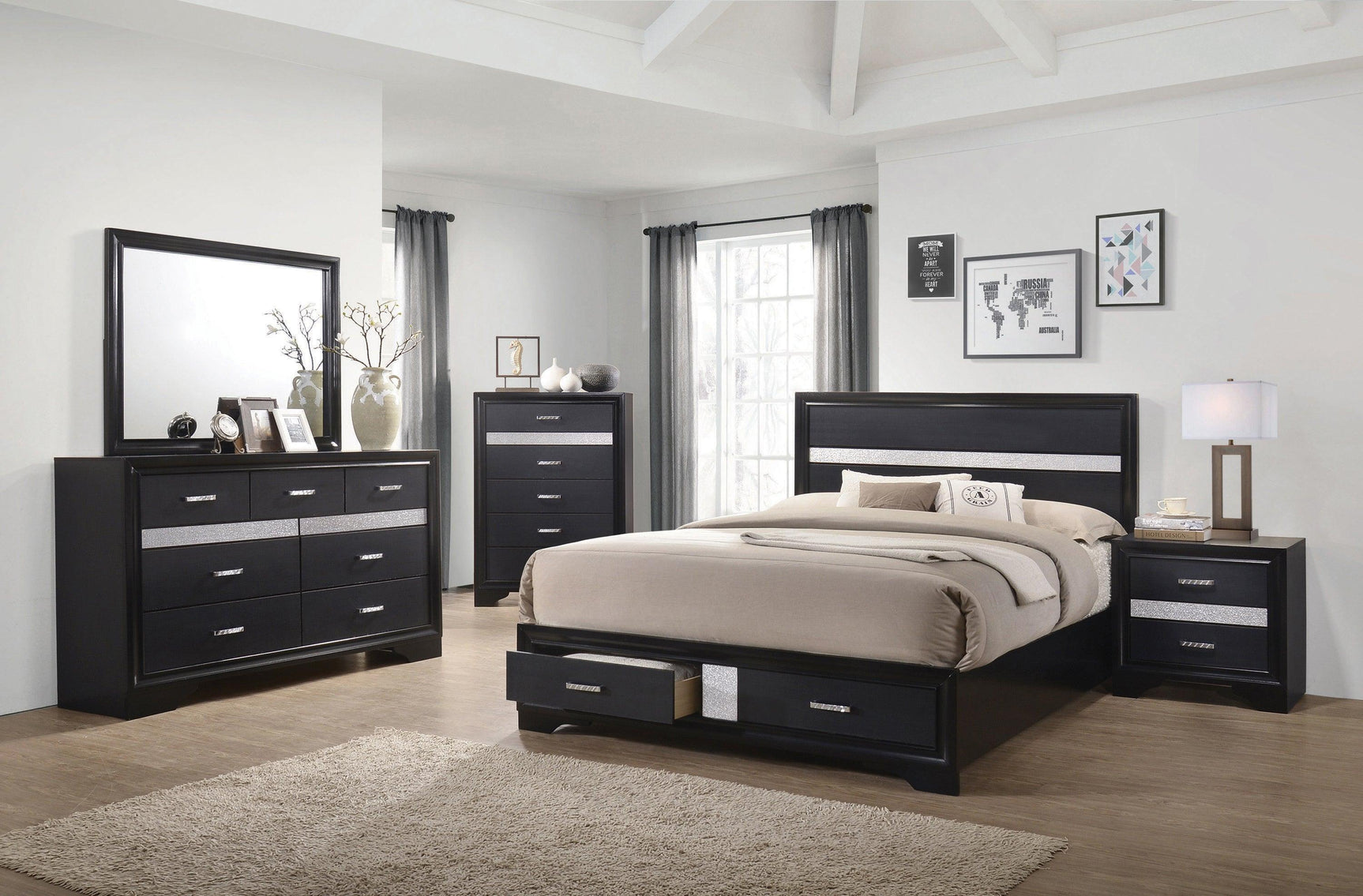 Miranda Eastern King 2-Drawer Storage Bed Black - Ella Furniture