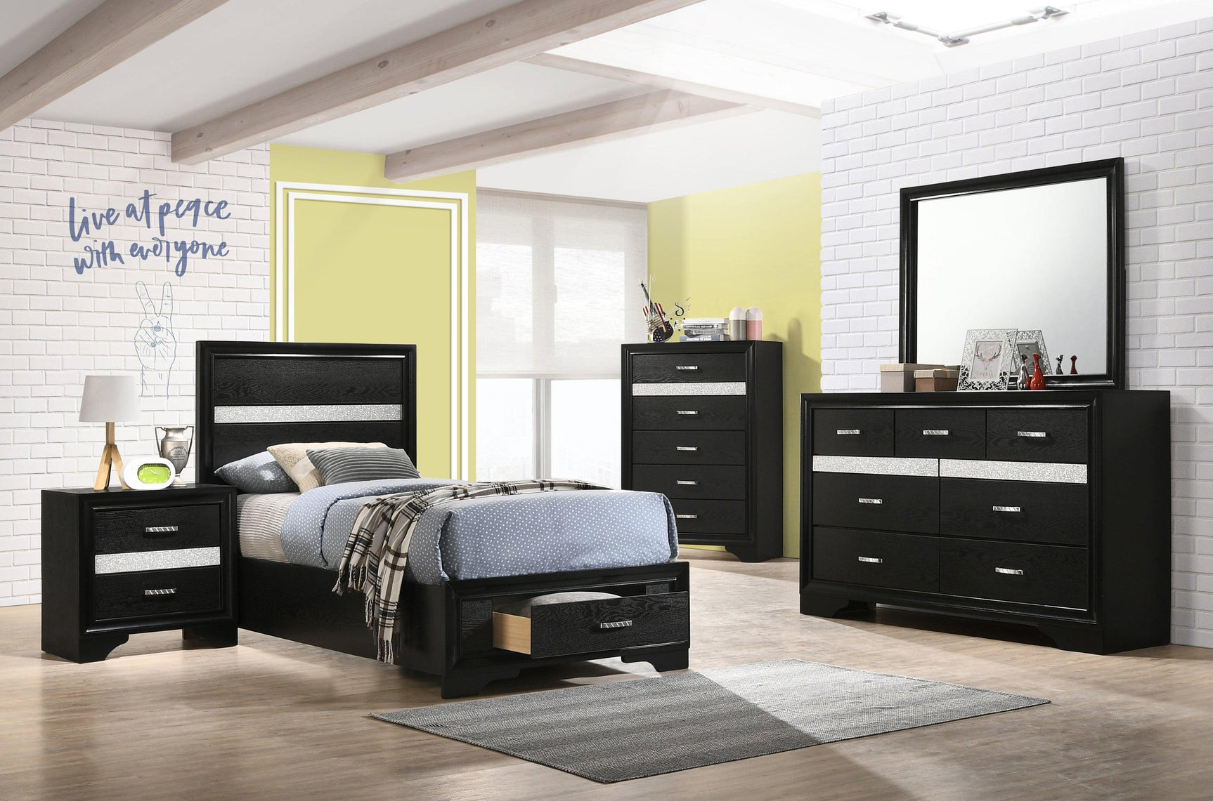 Miranda Twin Storage Bed Black - Ella Furniture