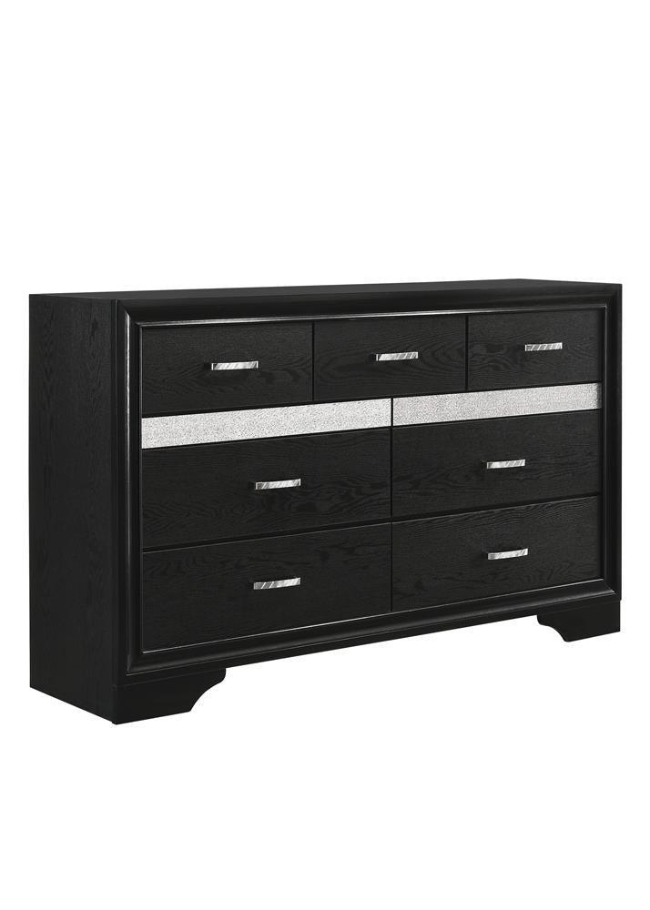 Miranda 7-Drawer Dresser Black And Rhinestone - Ella Furniture