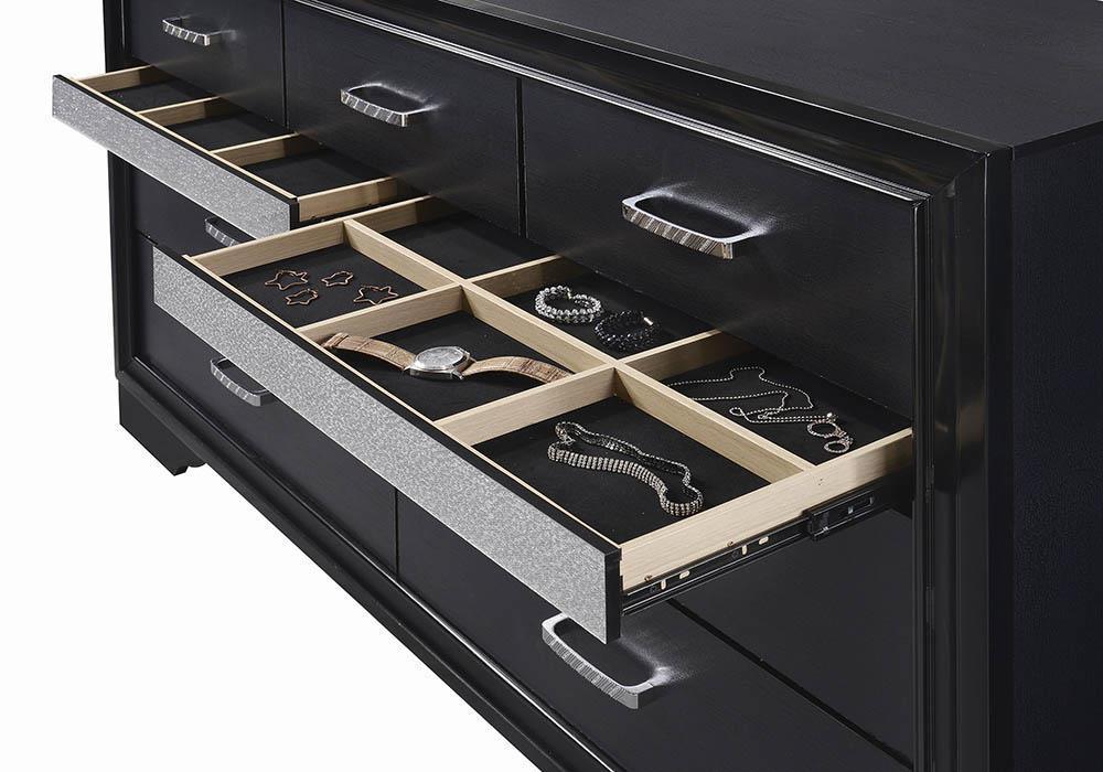 Miranda 7-Drawer Dresser Black And Rhinestone - Ella Furniture