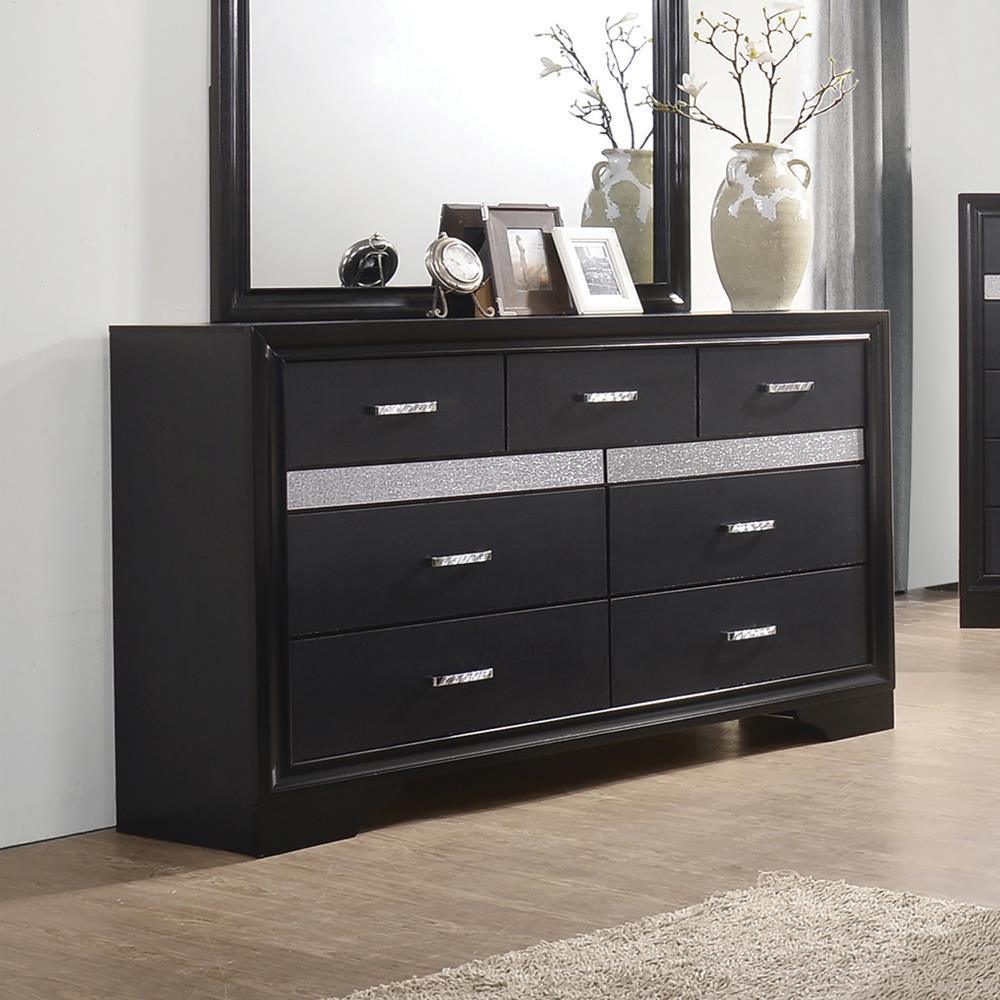 Miranda 7-Drawer Dresser Black And Rhinestone - Ella Furniture