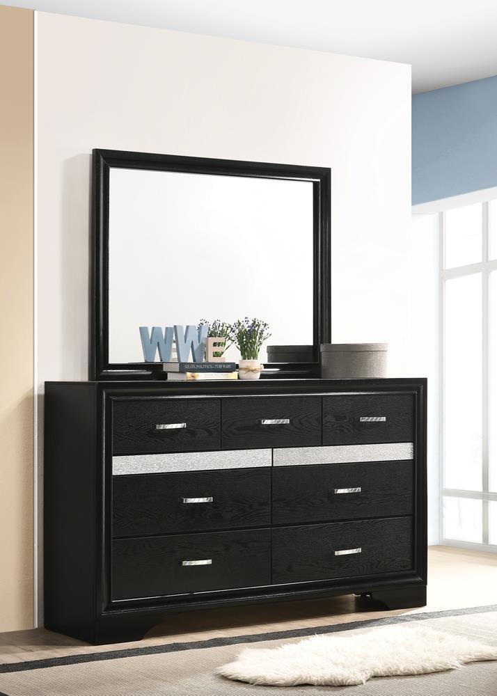 Miranda 7-Drawer Dresser Black And Rhinestone - Ella Furniture