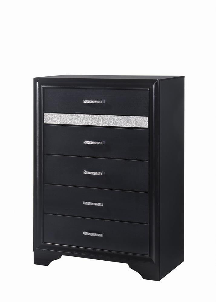Miranda 5-Drawer Chest Black And Rhinestone - Ella Furniture
