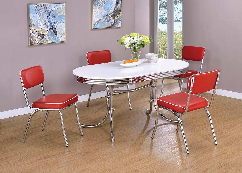 Retro Oval Dining Table Glossy White And Chrome - Ella Furniture