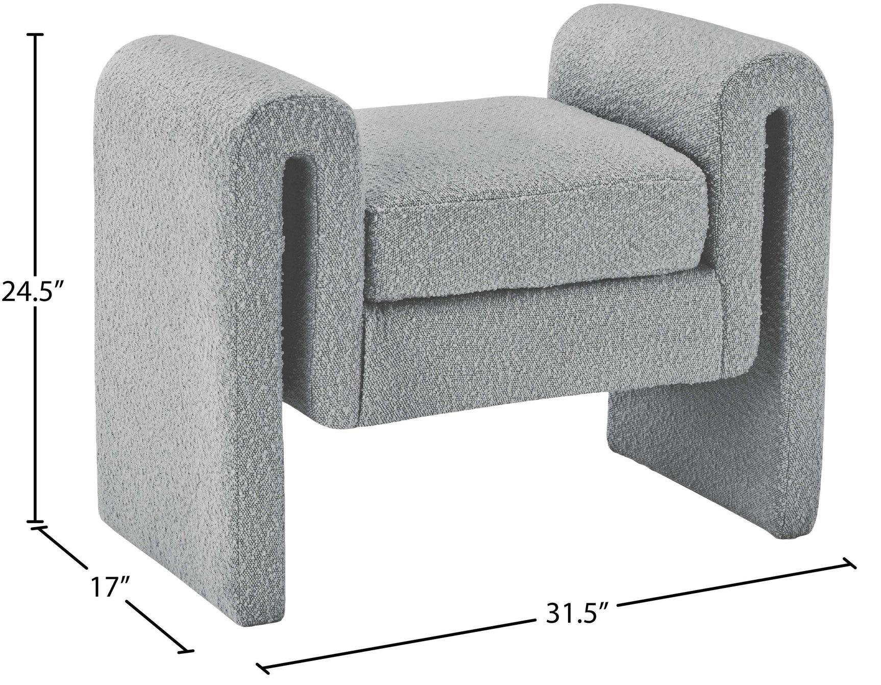 Stylus Grey Boucle Fabric 31.5" Bench - Ella Furniture