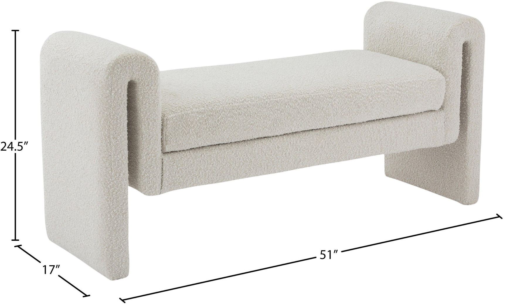 Stylus Cream Boucle Fabric 51" Bench - Ella Furniture