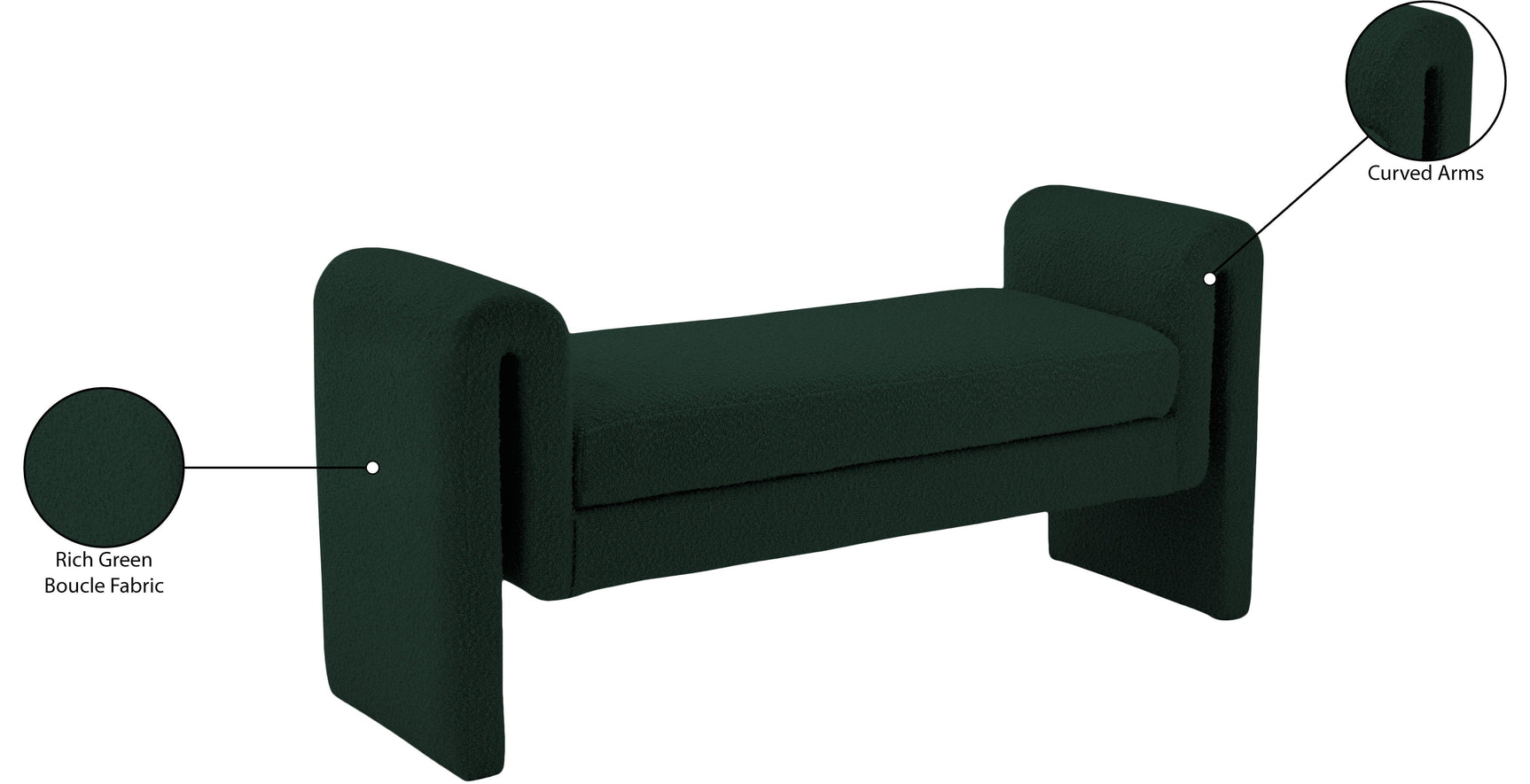 Stylus Green Boucle Fabric 51" Bench - Ella Furniture
