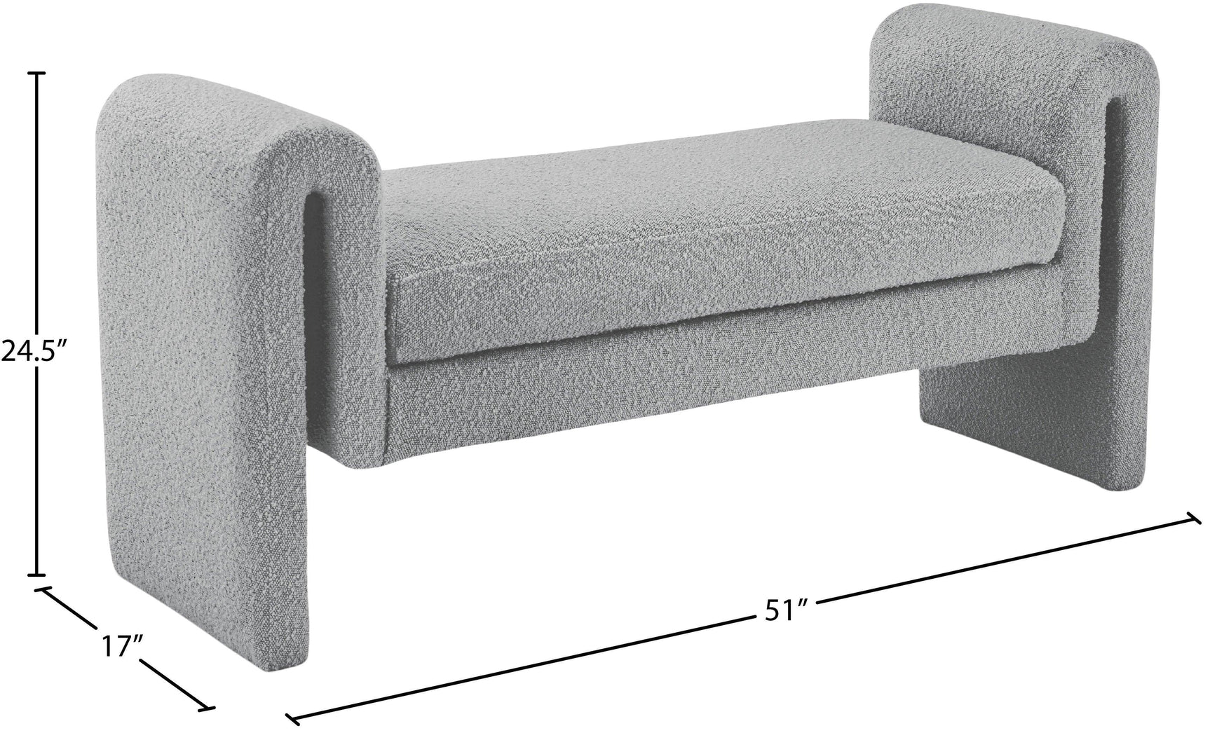 Stylus Grey Boucle Fabric 51" Bench - Ella Furniture