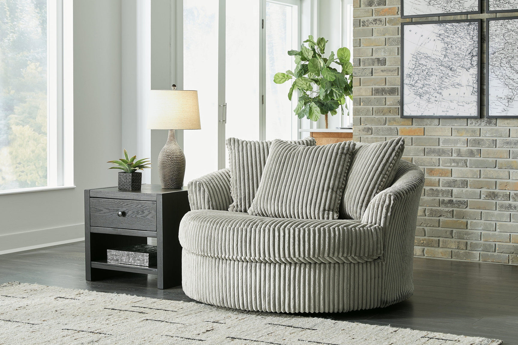 Lindyn Fog Velvet Oversized Swivel Accent Chair - Ella Furniture