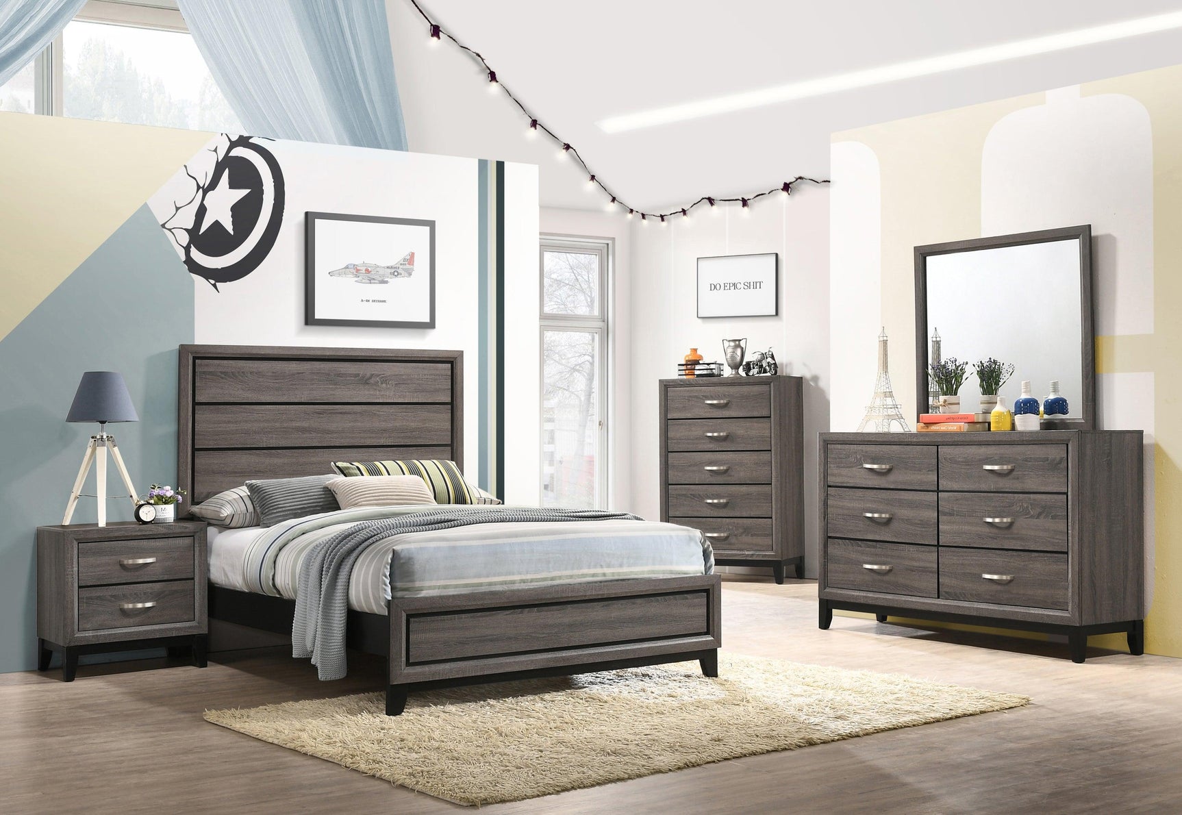 Watson Full Panel Bed Grey Oak - Ella Furniture